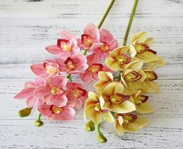 2018 Real touch 3D printing artificial Cymbidium Orchid flower latex hand feel simulation flower for home wedding decoration9998673