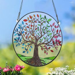 Decorative Figurines Tree Of Life Suncatcher Hanging Decor Colorful Leaves Four Season Theme Window Garden Wall Pendant With Metal Chain