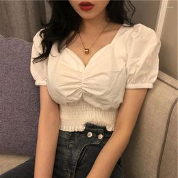 Women's T Shirts 2024 V Collar Sexy T-shirt Women Fashion Puff Sleeve Female Short Tops Slim Black White Tees Clothing