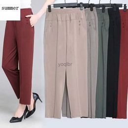 Women's Pants Capris 2022 Middle aged and elderly women spring and summer thin elastic waist loose cotton mother long casual Trousers Plus size M-3XLL2405