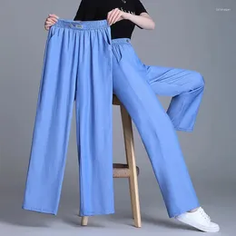 Women's Jeans Ice Silk Women Summer Thin Comfortable Blue Denim Wide Leg Pants Elastic High Waist Straight Trousers Female Pantalons