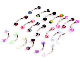 20pcs Colourful Stainless Steel Ball Barbell Curved Eyebrow Rings Bars Tragus Piercing3889016