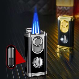 New Design Cigar Lighter Triple Jet Flame Cigar Lighter With Cigar Cutter Windproof Butane Refillable Torch Lighters