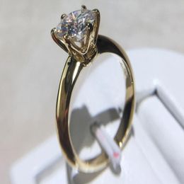 Cluster Rings Handmade S925 LOGO Pure Solid Yellow Gold Ring Luxury Round Solitaire 8mm 2 0ct Lab Diamond Wedding For WomenCluster 254i