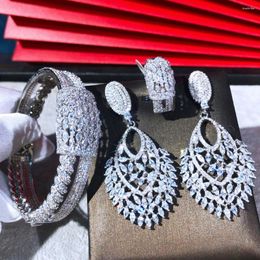 Dangle Earrings Missvikki Luxury Bangle Ring For Women Wedding Jewelry Set Cubic Zircon Crystal CZ Bridal Earring Fashion