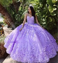 Lekkie fioletowe vestido de 15 anos quinceanera sukienki 2023 Aplikacja motyla Słodka 16 sukienek na cele 0509