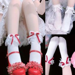 Women Socks Womens Lace Ruffle Ankle Japanese JK Girl Princess Sweet Ribbon Bowknot Frilly Cotton Dress