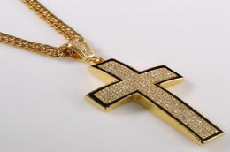 Large Bling Cross 3D Hip Hop Iced Out Religious Pendant Franco Chain 354quot Gold Silver Plated For Men Women Jewelry Fashion G1574509