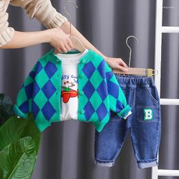 Clothing Sets Childrens Sweat Set Korean Baby Boy Clothes 9 To 12 Months Cardigan Sweater Coats T-shirts Pants 3PCS Kids Boys Outfit