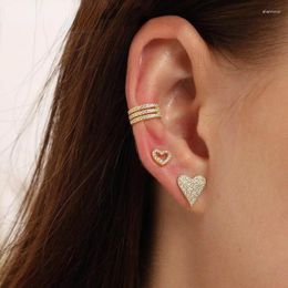 Stud Earrings 2024 Delicate Luxury Hollow Heart Shape Earring With White Cz Stone Paved Women Lady Girl Charm Party Wedding Jewelry Gifts