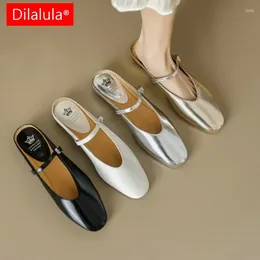 Sandals Dilalula 2024 Genuine Leather Slippers Women Flat Heels Covered Toe Mary Jane Ladies Casual Comfortable Summer Flats