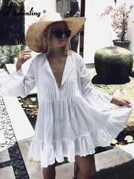 Basic Casual Dresses Fitshinling Pleated Party Dress Dance Wear Female 2024 Flare Slve Pareos Sexy Hot Ruffles White Short Dresses Women Come T240508