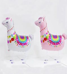 New Lama alpacos Balloon Cartoon Animal Dinosaure Walking Pet Balloons Pink and white alpaca Foil Balloon For Birthday party Decor4865728