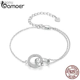 Chain Bamoer 925 sterling silver double loop eternal adjustable chain with platinum plating suitable for womens Valentines Day gifts XW