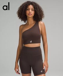 AL Yoga Set Single Shoulder Vest Women Seamless Bra Shock-absorbing Yoga Workout Set Hip Lifting High Snug Waist Shorts