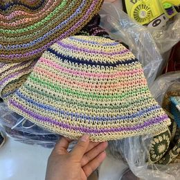 Spring and Summer New Cream Crayon Color Hand-woven Hat Straw Fisherman Hat