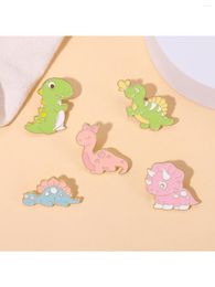 Brooches 5 Pieces Of Women's Cartoon Dinosaur Series Design Daily Matching Clothes Bags Accessories Metal Badges
