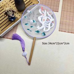 Chinese Style Products Retro Cute Animal Embroidery Hand Fan Chinese Style Hanfu Cheongsam Round Fan With Tassel Female Dancing Accessories Home Decor
