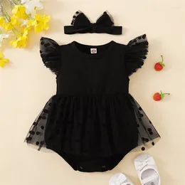 Rompers CitgeeSummer Infant Baby Girls Bodysuit Dress Sleeve Black Mesh Skirts Hem Jumpsuits Jumpsuit Headband Clothes