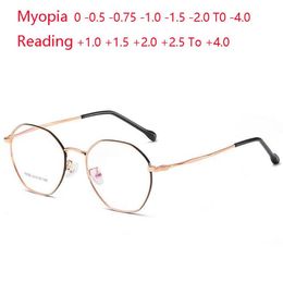 -0 5 -0 75 To -4 0 Stainless Steel Nearsighted Glasses Women Men Metal Polygon Prescription Eyeglasses 1 0 1 5 4 0 Sunglasses 184s