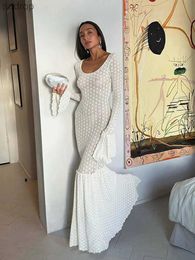 Basic Casual Dresses Transparent Knitted Womens See Through Patchwork Womens 2024 Fashion Beach Ultra Thin Long Sleeve Hip Set Womens Robe XW