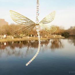 Decorative Figurines Crystal Sun Catcher Window Hanging Dragonfly Pendant Hollow Out Wings Metal Exquisite Wind Chime Handicrafts Gift