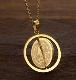 San Benito Medal Pendant Gold Color Stainless Steel Rotatable Jesus Pendants Necklaces for Religious Jewelry Medallion Ma039l2426644