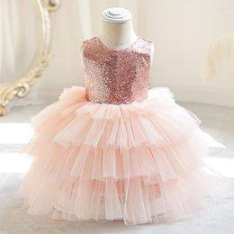 Girl Dresses 2-12 Years Pink Layers Dress For Girls Tutu Bow On Back Kids Vestidos 2 3 4 5 6 8 10 12 Old Clothes