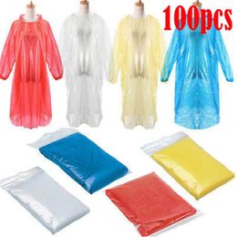 Raincoats 100Pcs Disposable Adult Emergency Waterproof Rain Coat Hiking Camping Hood