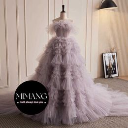 Designer Purple Light Wedding Dress Banquet Cake Skirt court train Dress Womens High end Light Luxury Style