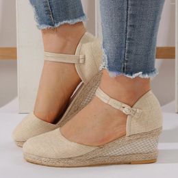 Sandals Designer 2024 Sexy Fashion Women'S Women Shoes Slope Heeled Linen Thick Zapatos De Mujer