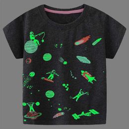 T-shirts Little Maven New Blouses Tops Childrens Clothing Luminous Universe Space Childrens Clothing Summer Baby Boys Short sleeved T-shirtL240509