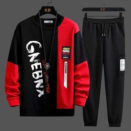 Men's Tracksuits Fashion mens autumn long sleeved red sweater sports pants 2-piece set mens casual set unisex jogging mens clothingL2405