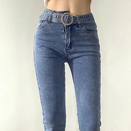 Women's Jeans XPAY Skinny Pencil Belt Vintage High Waist Women Slim Stretch Denim Pants Tight Trousers 2024 Women's