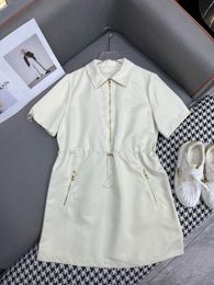 Dress new lapel dress front centre zip design letter embroidery decorative drawstring waist slimming