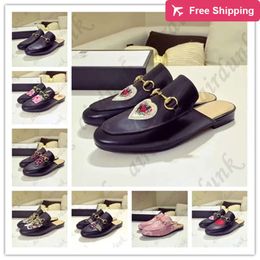 Designer luxury Women Summer Princetown Lace Velvet Slippers Mules Loafers Genuine Leather Flats With Buckle Bees Snake P ggitys 993T