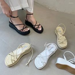 Dress Shoes 2024 Summer Design Open Toe Women Sandals Narrow Band Platform Wedges Heel Ladies Ankle Strap Gladiator