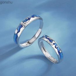 Couple Rings European The Little Prince and Fox S925 Sterling Silver Couple Finger Ring Enamel Womens Birthday Jewelry Adjustable Size 5-8 WX