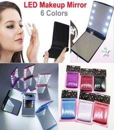 LED Makeup Mirror Lady Portable Folding Cosmetic Mirror Travel Make Up lights Pocket Mirrors with 8 LED Light for Women Girls2563941
