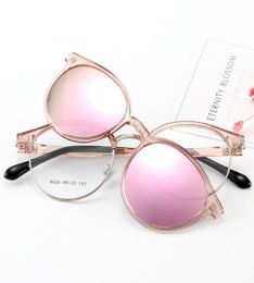 Cubojue Women039s Clip on Sunglasses Polarized Magnetic Lens Round Glasses Frame Pink Blue Mirrored Fit Over Myopia Eyeglasses5107542