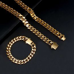 Chains 2023 Curb Cuban Link Chain Necklaces For Men Miami Chain Bracelets Gold Choker 316L Stainless Steel Hip Hop Jewellery d240509