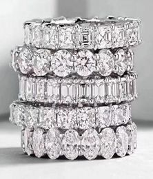 Luxury Vintage Fashion Jewellery Real 925 Sterling Silver Princess White Topaz CZ Diamond Eternity Women Wedding Engagement Band Rin6171784
