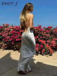 Satin Strap Maxi Dres Sexy Backless Sleeveless Slim Long Dresses Female 2024 Summmer Chic Beach Holiday Party Lady Robes 240425