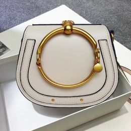 Evening Bags Genuine Leather Handbag Bag Metal Ring Saddle Luxury Designers Nile Handle Bracelet Handbags Female Shoulder Messenger 284P