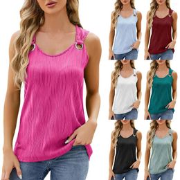 Women's Tanks Solid Colour Round Neck Sleeveless Vest Metal Ring Loose Top 2 T Womens Polyester Spandex Shirt