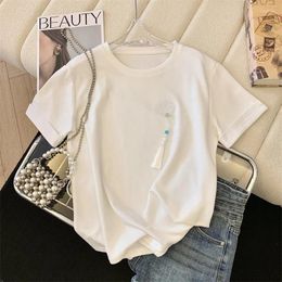 Women's T Shirts Chinese Style Black Short Sleeve T-shirt Summer Geometric Patchwork O-Neck Embroidery Top Casual Fashion Shirt Female