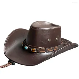 Berets Men Women Cowboy Hat Faux Leather Western Vintage With Ethnic Belt Decor For Retro