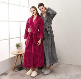 Men Long Dressing Gown Winter Solid Flannel Robes Thick Waffle Coral Fleece Bath Robe Plus Size XXXL Couples Sleepwear for Women13610025