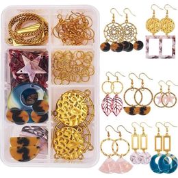 Necklace Earrings Set 1 Box DIY 8 Pairs Round Square Moon Drop Mottled Acrylic Stud Earring Making Starter Kits Jewellery Arts Craft Supplies