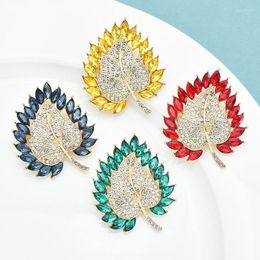 Brooches Wuli&baby Shining Leaf For Women Unisex 4-color Rhinestone Beautiful Flowers Party Office Brooch Pins Gifts